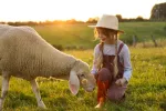 Los niños que crecen con mascotas o en granjas tienen menos riesgo de alergia NIña alimentando a una oveja en la granja de sus padres