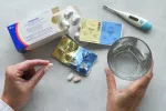 Tratamiento prolongado con Paxlovid puede ayudar a aliviar síntomas de COVID persistente Mano sostiene una pastilla junto a caja medicamentos abierta y termómetro