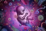 El origen del autismo podría estar asociado a infecciones en el embarazo Ilustración de un feto rodeado por bacterias