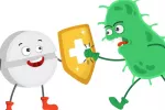 Descubren un antibiótico con una nueva forma de actuación que podría combatir bacterias resistentes Ilustración de una píldora con un escudo que combate a una superbacteria