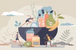 Dieta y alimentos para evitar lesiones deportivas Ilustració conceptual sobre la alimentación para prevenir lesiones en adultos