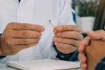Médico aconseja a un paciente dejar de fumar y rompe un cigarrillo Un médico rompe un cigarrillo frente a un paciente