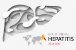 Gráfico de un hígado, un mapamundi y el lazo y fecha del Día Mundial Hepatitis Ilustración del Día Mundial contra la Hepatitis