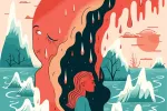 Ecoansiedad, vivir con miedo a catástrofes naturales Ilustración de la ansiedad climática, malestar psicológico por desastres naturales
