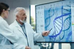 Dos científicos observan una pantalla que muestra estudio sobre edición de genes 