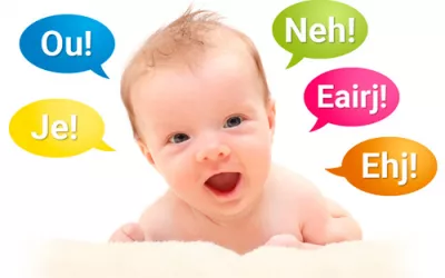 Método Dunstan, cómo entender el lenguaje del bebé Bebé rodeado de globos de diálogo en distintos idiomas