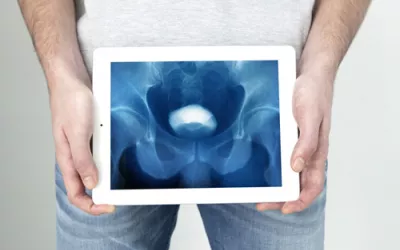 Urografía Persona sosteniendo una radiogafía de su abdomen