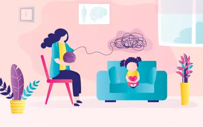 Cuándo llevar a un niño al psicólogo Ilustración madre intentando descubrir las preocupaciones de su hijo