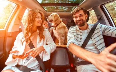 Cómo evitar que tu perro se maree en el coche Familia viajando en el coche con su perro
