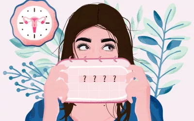 Ilustración de una mujer con un calendario menstrual