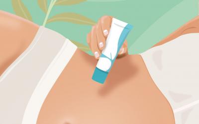 Ilustración de una mujer sujetando un tubo de hidratante vaginal